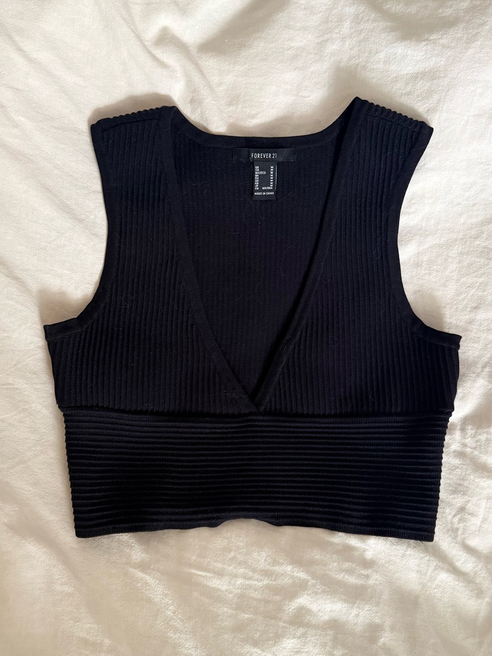 Forever 21 Black Ribbed Deep V Crop Tank